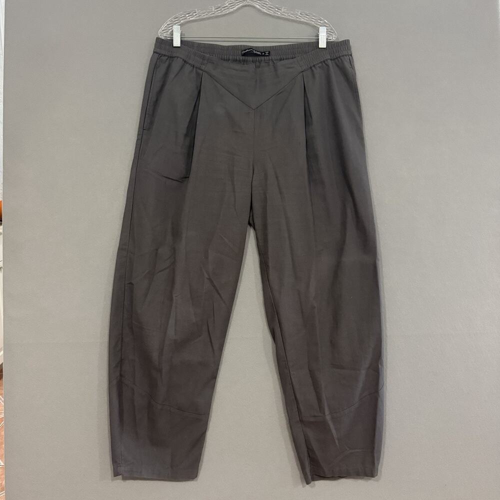Gudrun Sjoden Barrel Pants XL Gray Pull on 100% Cotton Lagenlook Coastal